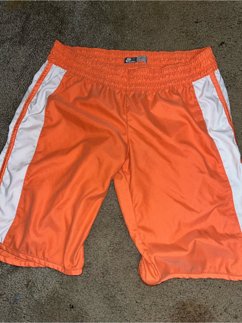 Nike Sportswear Orange Athletic Shorts w/ White Side Panels  Size L woman’s